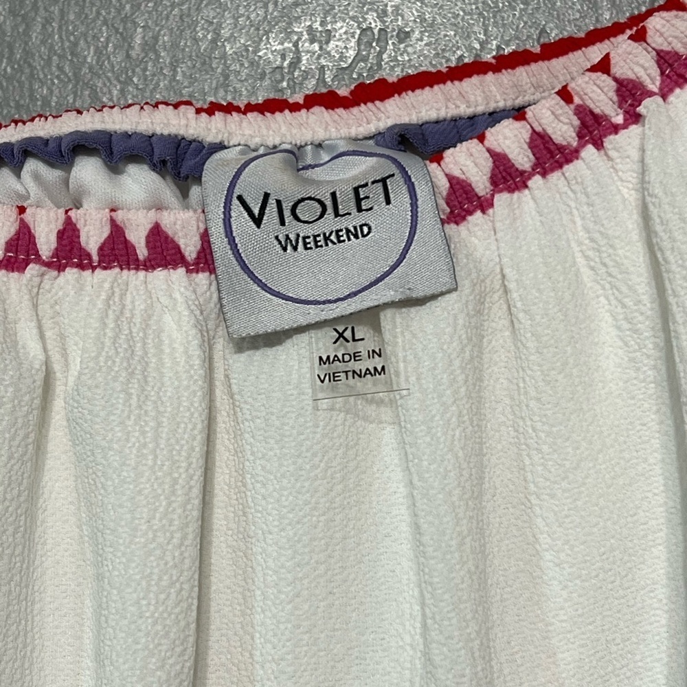 Violet Weekend White Multi Maxi Dress Off-Shoulder Ruffled Tiered Sleeveless XL - Picture 5 of 7
